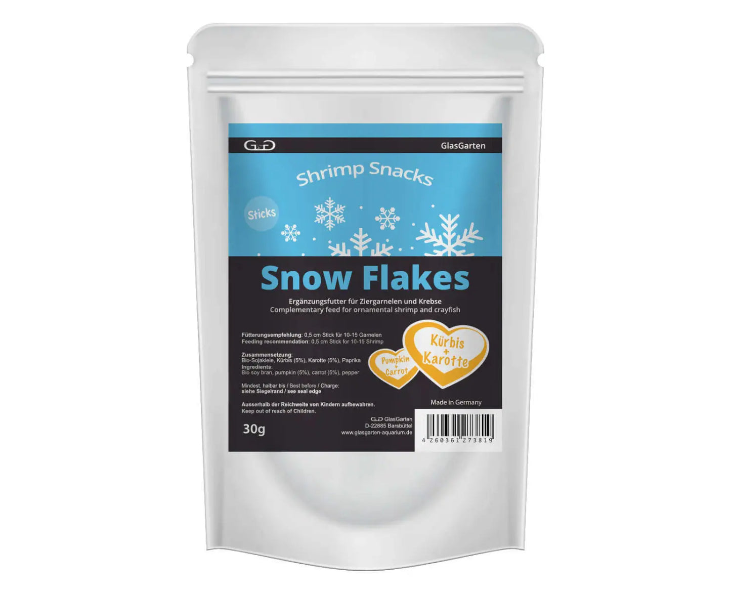 GlasGarten - Shrimp Snacks Snow Flakes Pumkin-Carrot 30g.